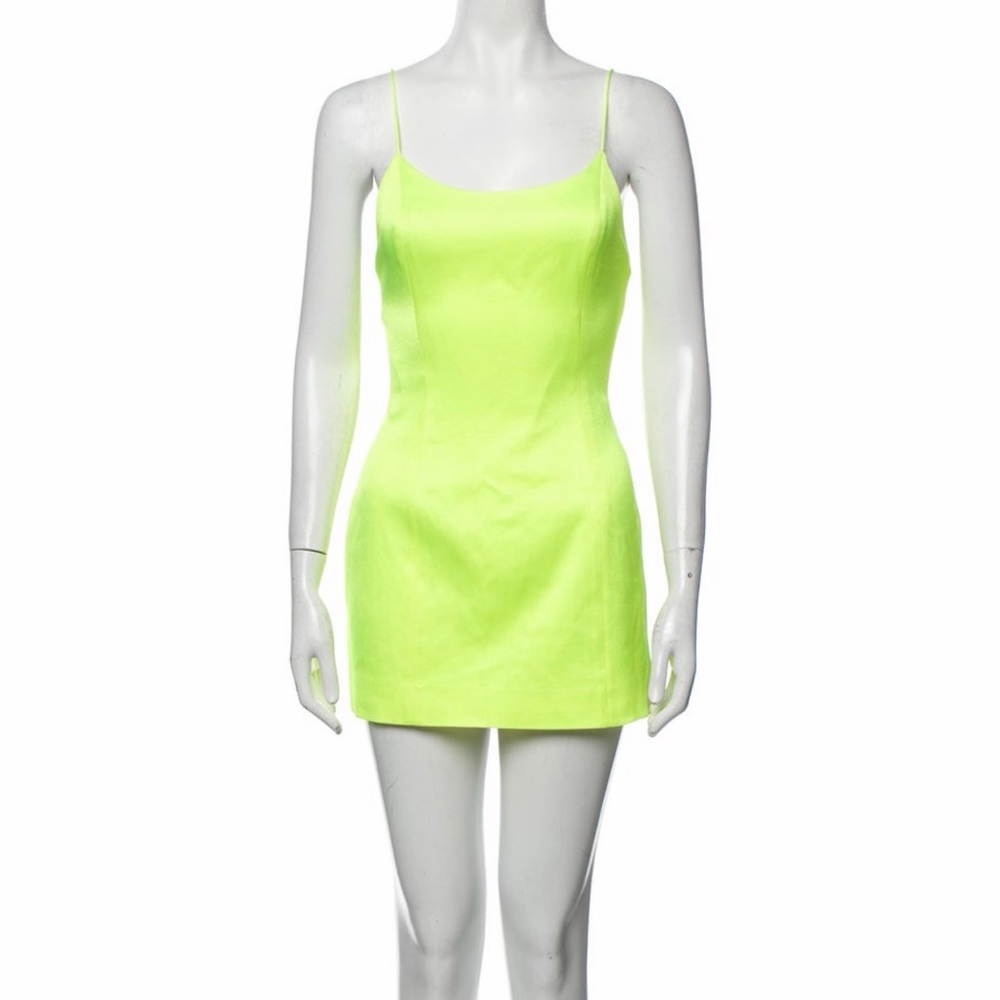 Alice + Olivia Neon Greenish Yellow Fitted Mini Slip Dress